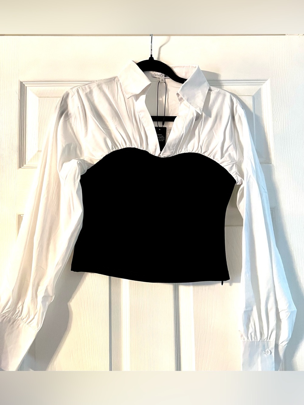 Fashion Nova White Shirt with Black Bustier Overlay.  NWT